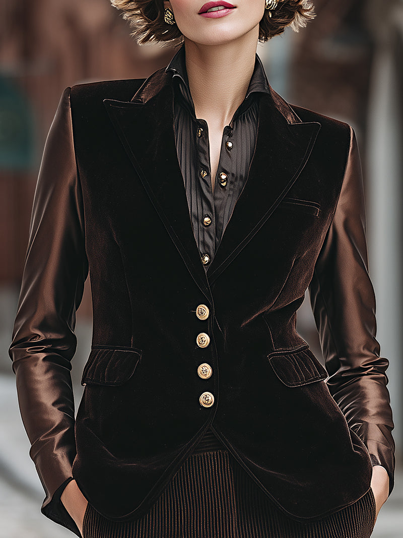 Velvet Command Blazer With Satin Sleeves