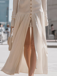 Button-Front Knit And Chiffon Maxi Cardigan