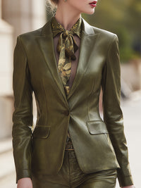 Olive Green Distressed Leather Blazer