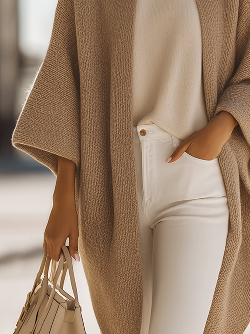 Sand Beige Oversized Knit Cardigan