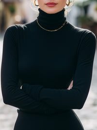 Black Essential Stretch Turtleneck Top