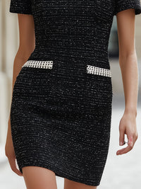 Textured Tweed Mini Dress With Contrast Trim