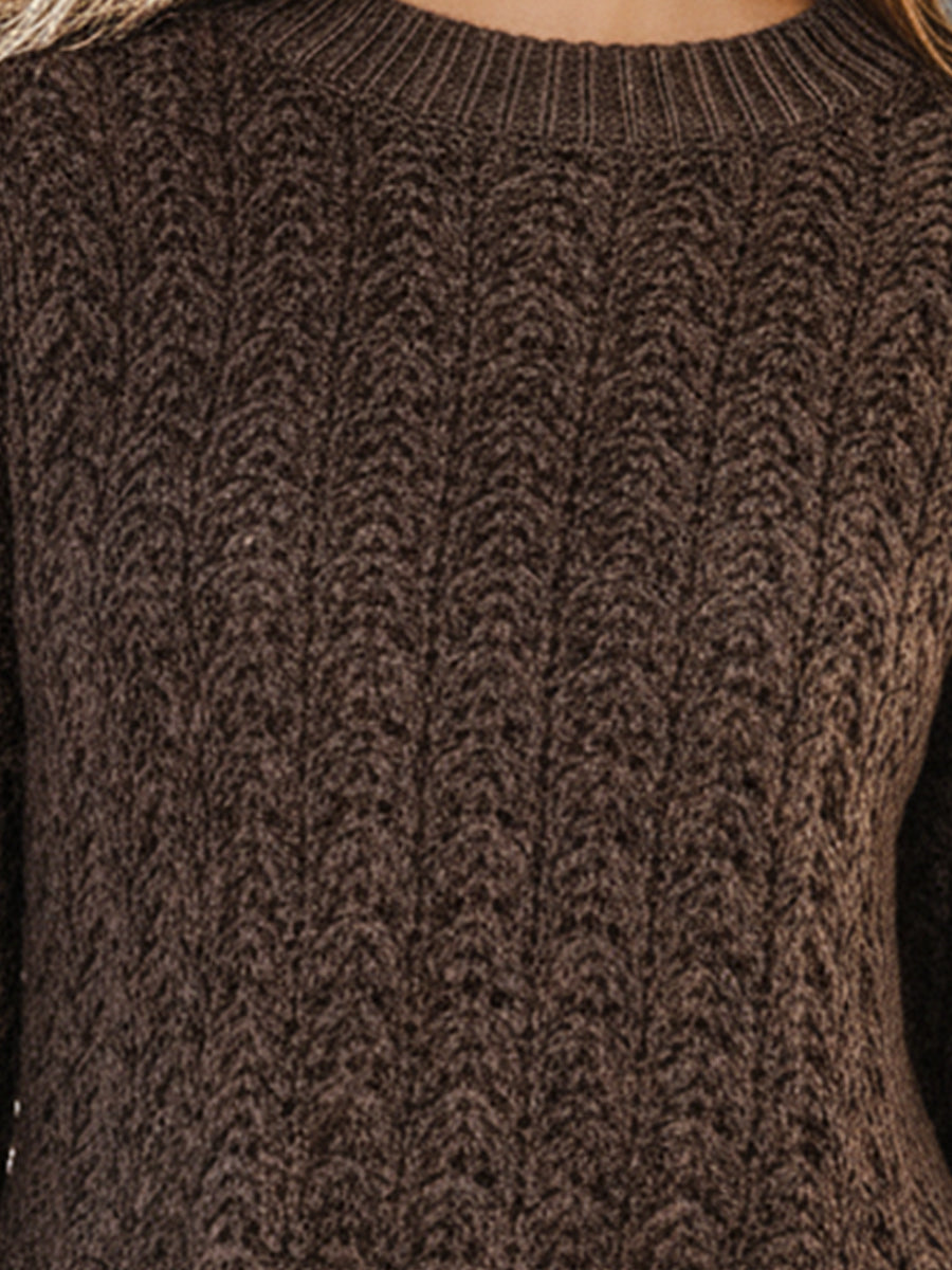 Chocolate Brown Cable Knit Peplum Sweater