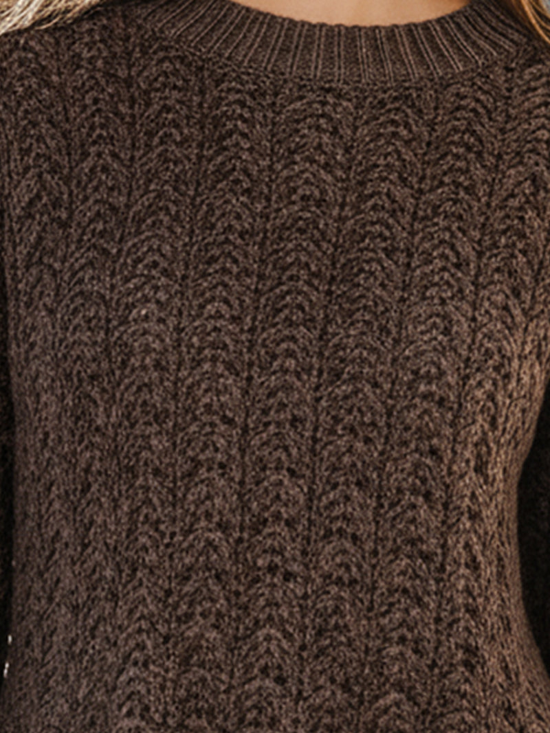 Chocolate Brown Cable Knit Peplum Sweater