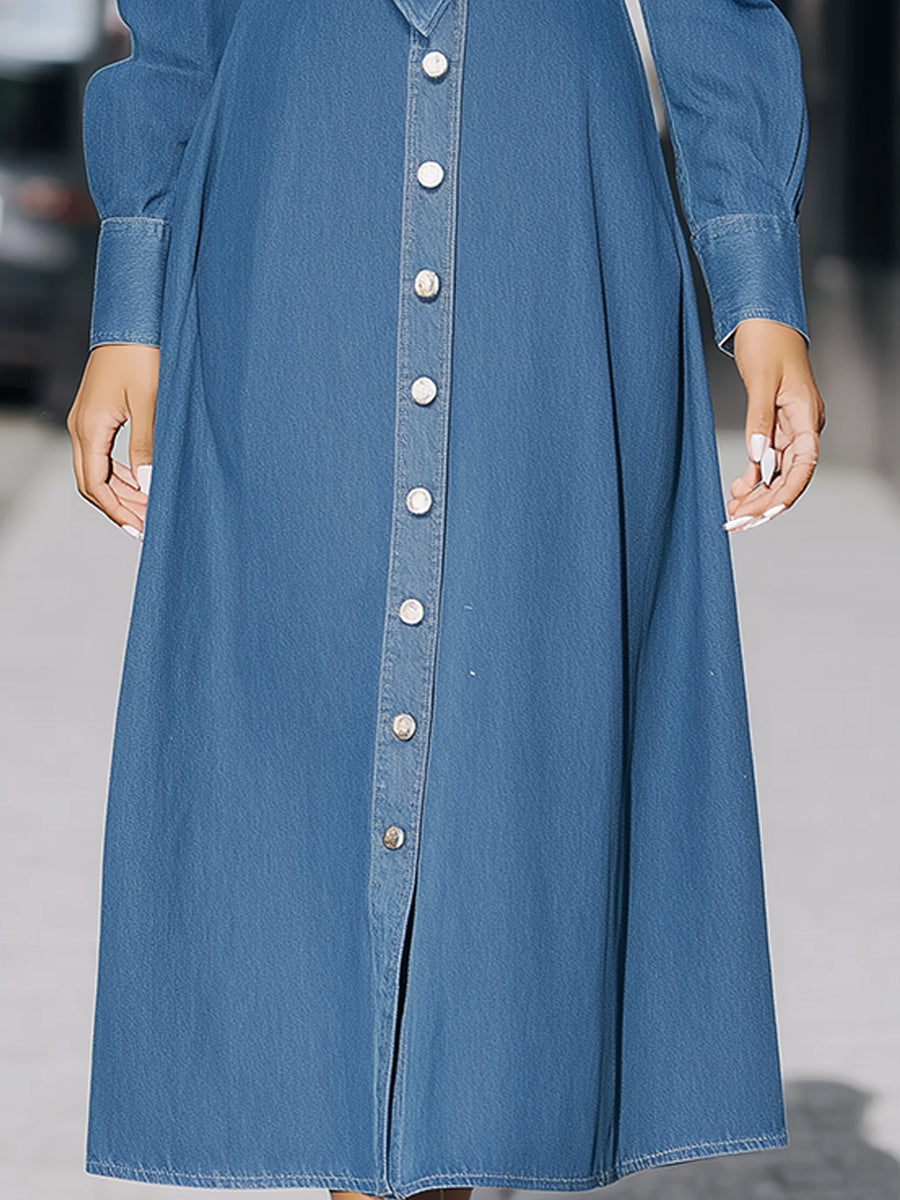 Denim Midi Shirt Dress With Structured Tie Detail