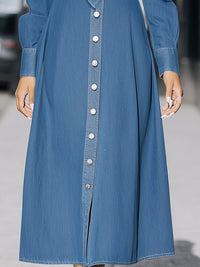 Denim Midi Shirt Dress With Structured Tie Detail