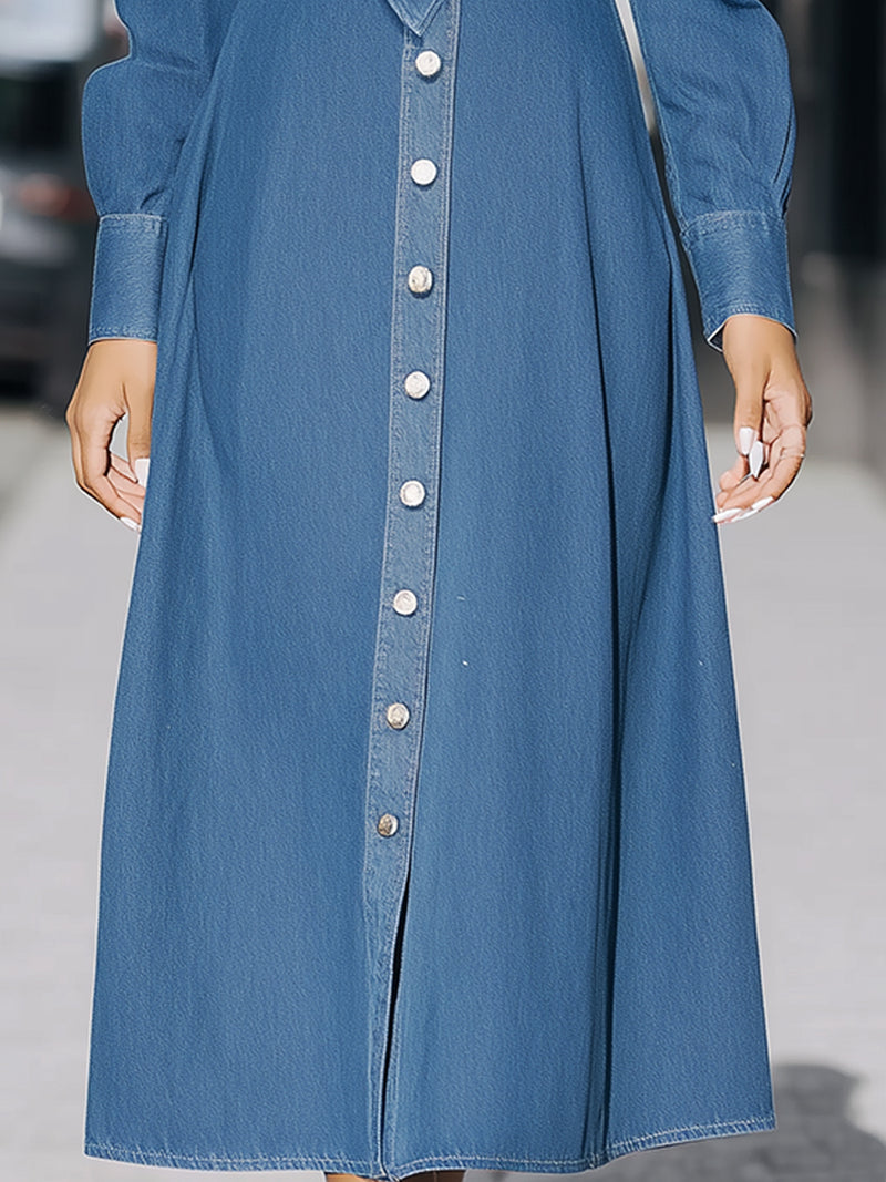 Denim Midi Shirt Dress With Structured Tie Detail