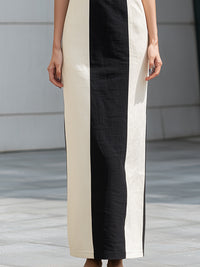 Contrast Panel Square-Neck Column Maxi Dress