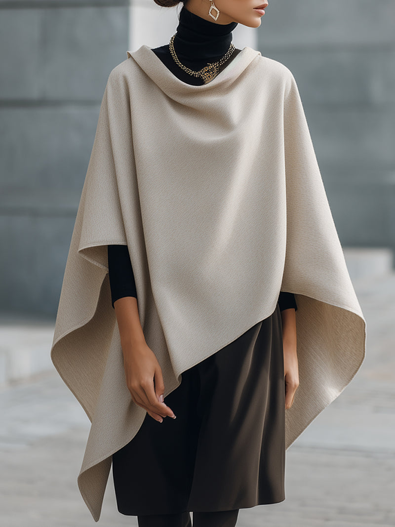 Taupe Asymmetric Drape Knit Poncho