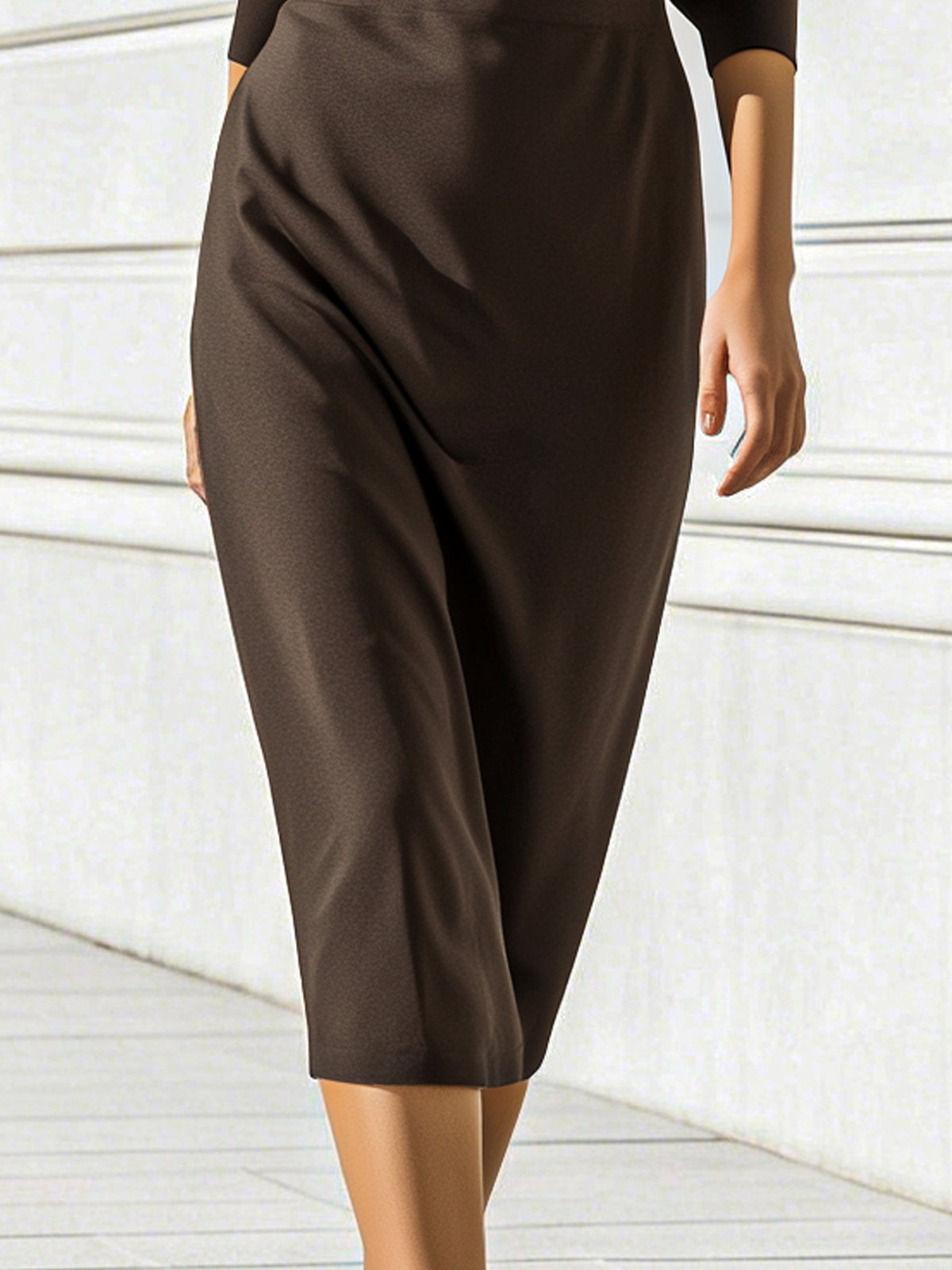 Structured Puff-Sleeve Draped Midi Dress