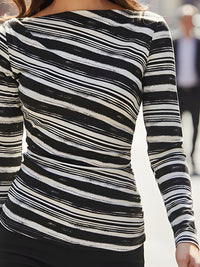 Striped Long Sleeve Top In Black And White