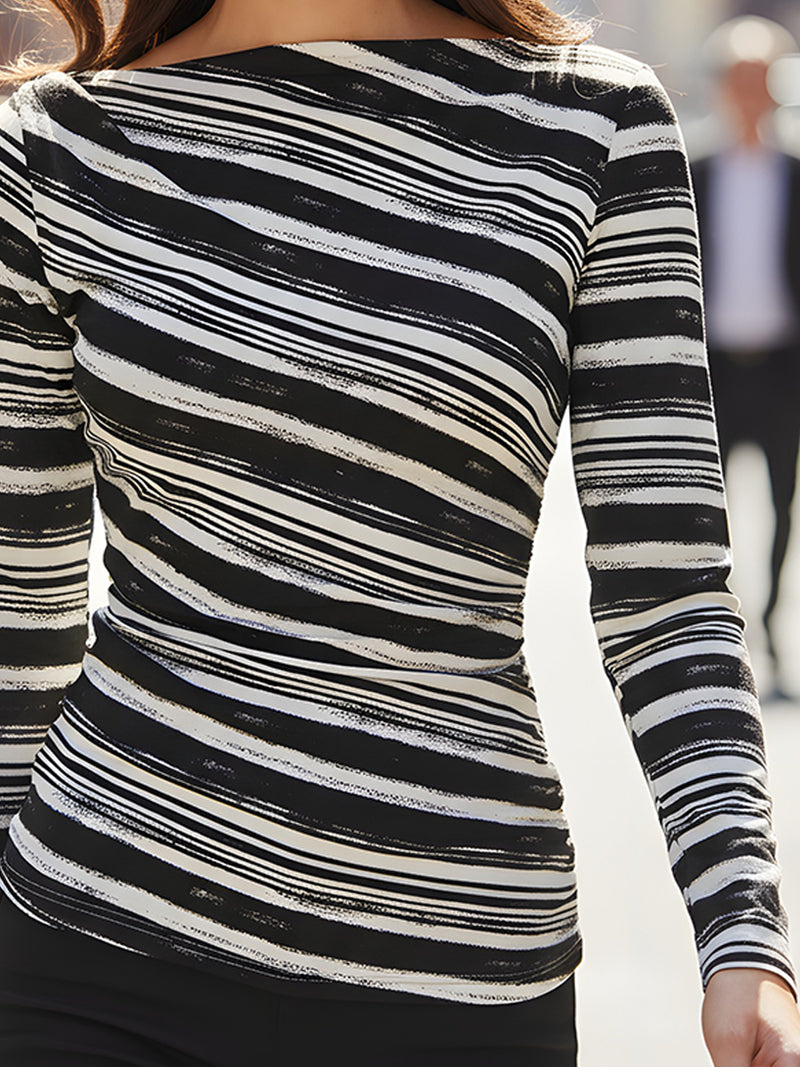 Striped Long Sleeve Top In Black And White