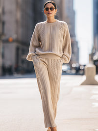 Beige Cable-Knit Lounge Set