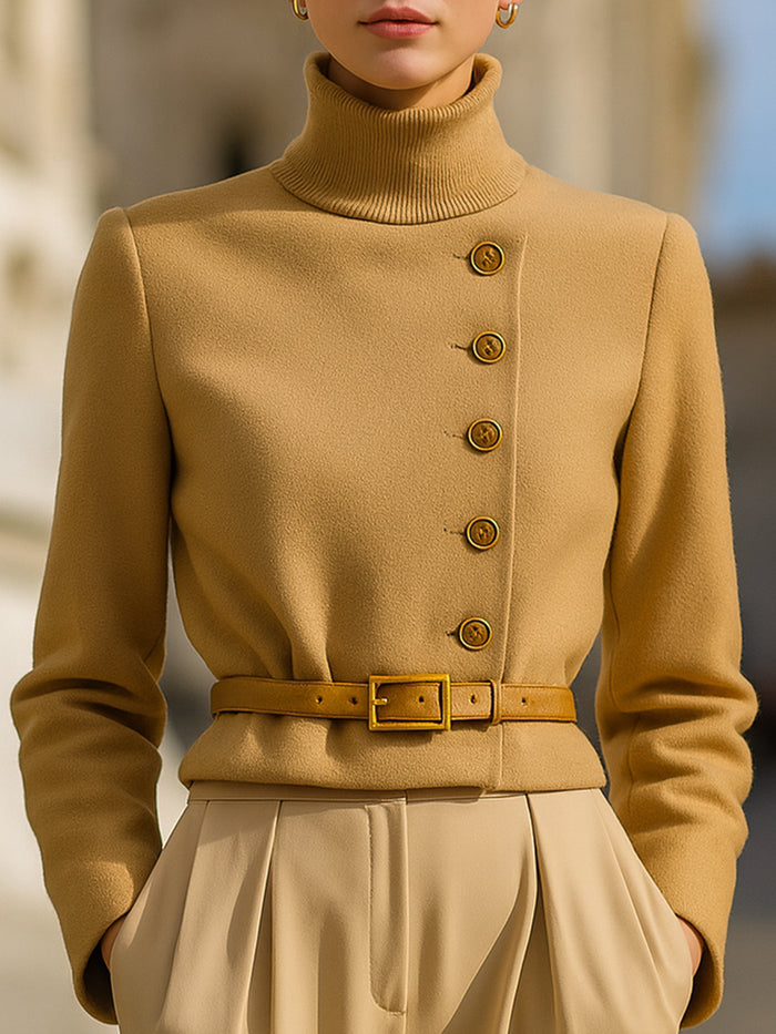 Wool-Blend Asymmetrical Button Jacket