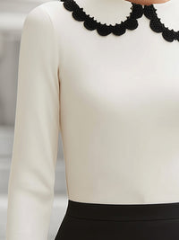Scalloped Collar Shirt With Contrasting Lace Trim