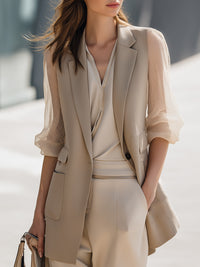Sleeveless Blazer With Mesh Puff Sleeves