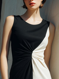 Black & Ivory Twist-Waist Colorblock Midi Dress