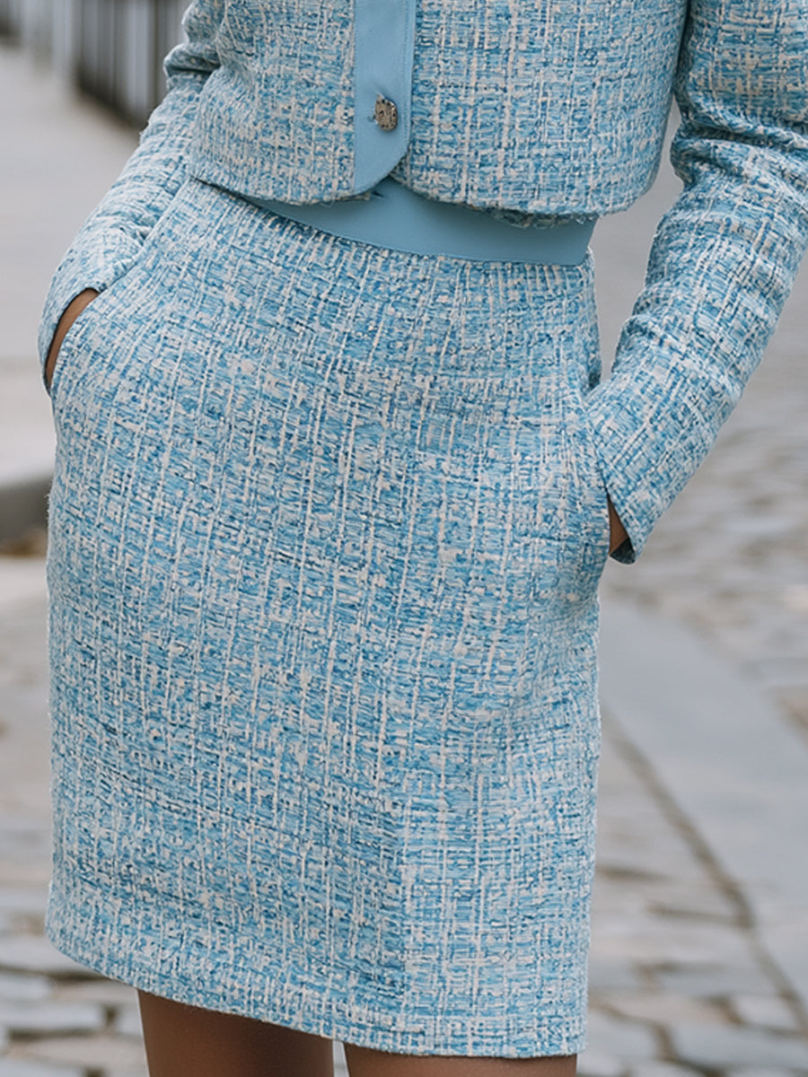 Tweed Skirt Suit With Contrast Collar
