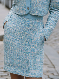Tweed Skirt Suit With Contrast Collar
