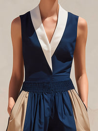 Elegant Color-Block Sleeveless Top & Wide-Leg Pants Set