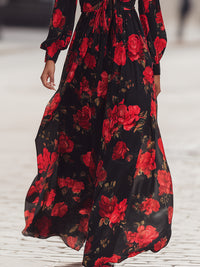 Floral Print Maxi Dress With Tie Front