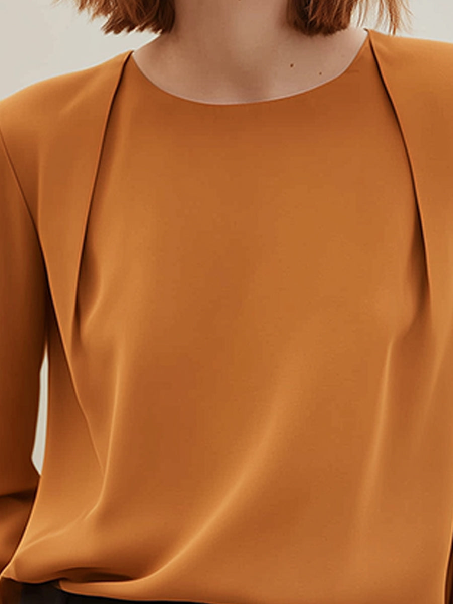 Minimalist Long Sleeve Blouse With Structured Shoulder Panels