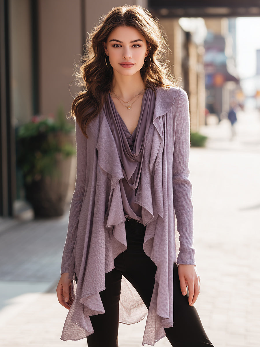 Cascading Ruffle Draped Cardigan Top