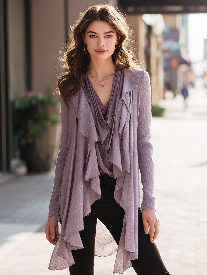 Cascading Ruffle Draped Cardigan Top