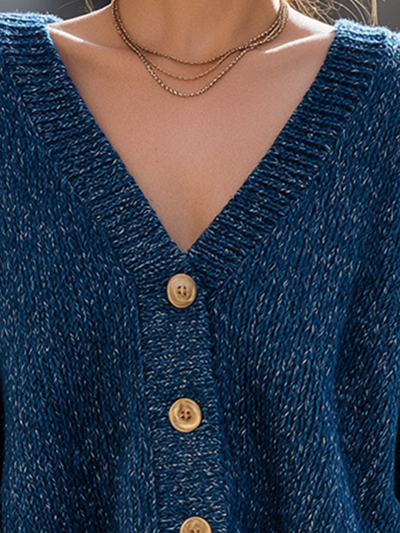 Textured Knit Cardigan With Wooden Buttons