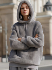 Gray Plush Hooded Pullover