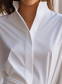 Elegant White Kimono-Sleeve Belted Blouse
