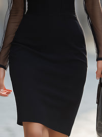 Sheer Mesh Panel Long Sleeve Bodycon Dress