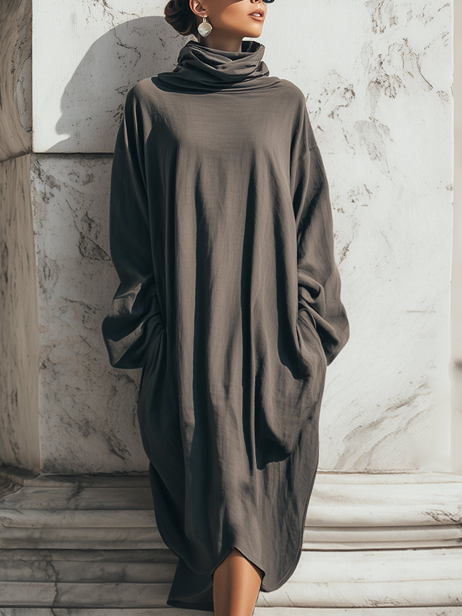 Minimalist Sculptural High-Neck Maxi Dress