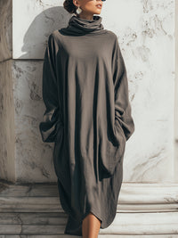 Minimalist Sculptural High-Neck Maxi Dress