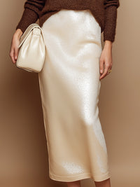 Stylish Brown Sweater And Velvet Midi Skirt Set