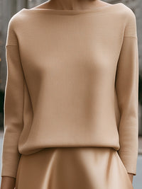 Minimalist Knit Top & Satin A-Line Skirt Set