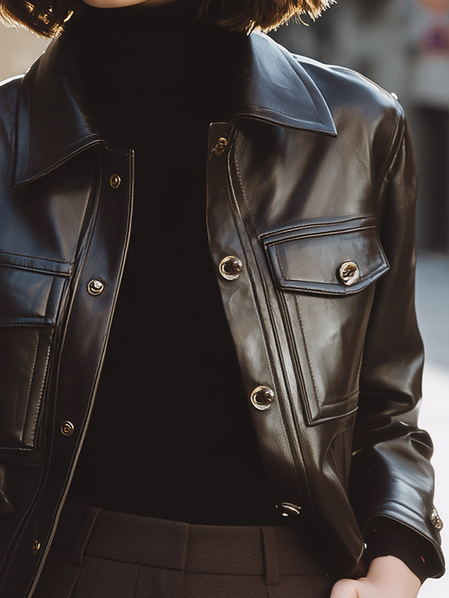 Chocolate Faux Leather Button-Up Jacket