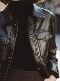 Chocolate Faux Leather Button-Up Jacket