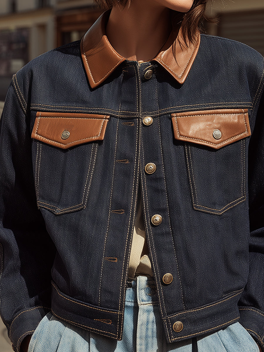 Two-Tone Denim Jacket With Leather Details