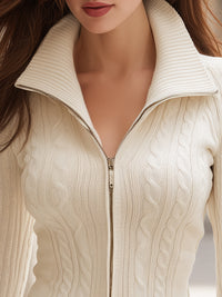 Double-Zipper Slim-Fit Cable Knit Cardigan