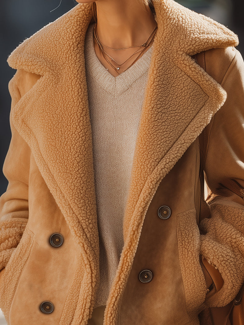 Camel Shearling-Lined Suede Jacket