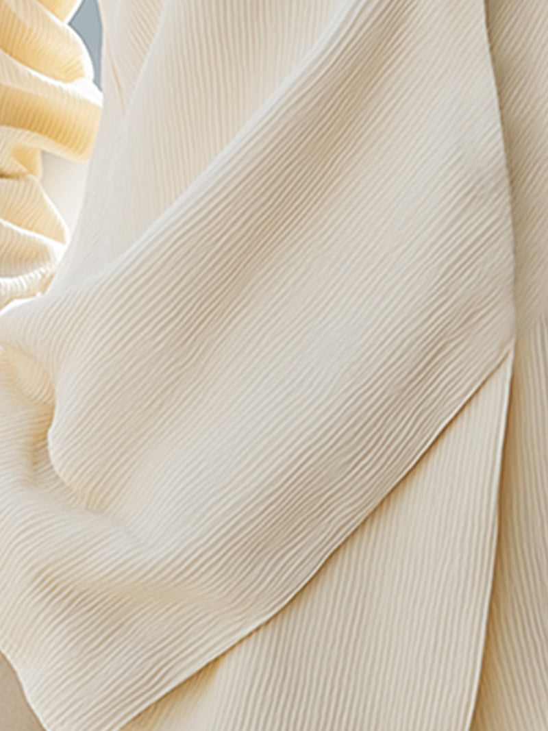 Elegant Cream Button-Up Shirt With Subtle Pleats