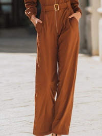 Caramel-Colored Lace-Up Jumpsuit