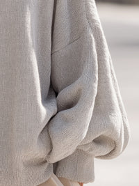 Light Heathered Knitted Balloon Sleeve Hoodie
