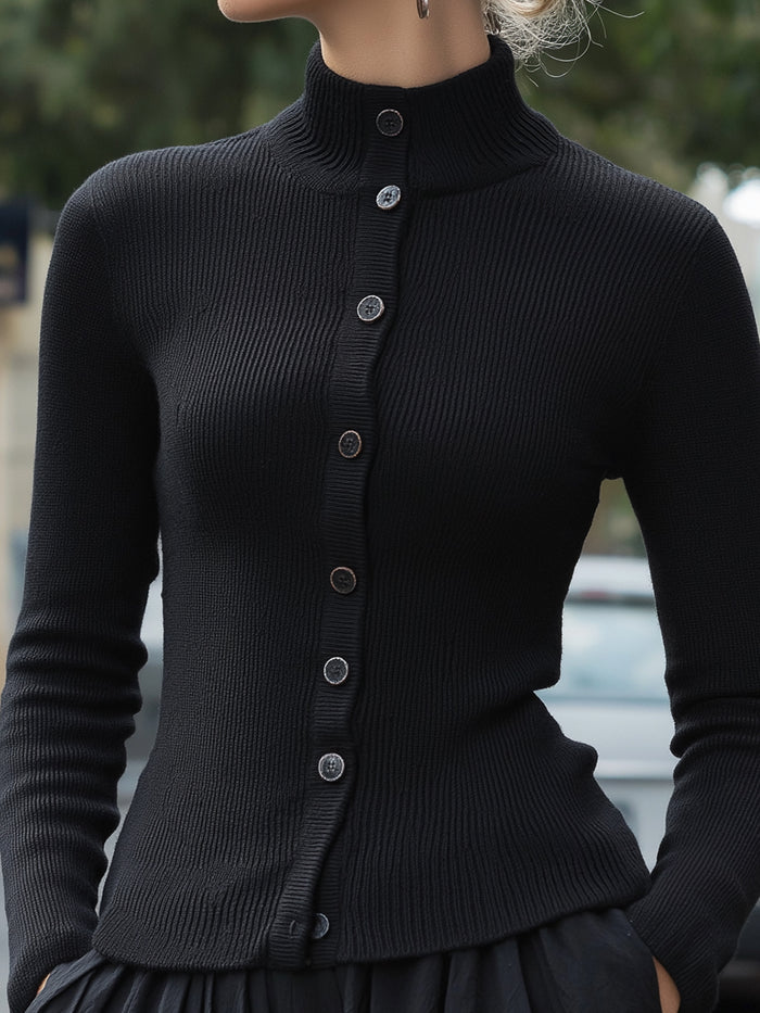 Elegant Ribbed Knit Button-Up Top