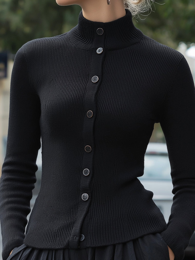 Elegant Ribbed Knit Button-Up Top