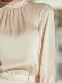 Elegant High-Neck Sheer Long-Sleeve Blouse