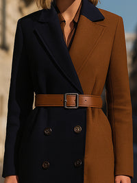 Belted Two-Tone Double-Breasted Wool Coat