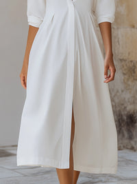 Minimalist Deep V-Neck Long Sleeve Midi Dress