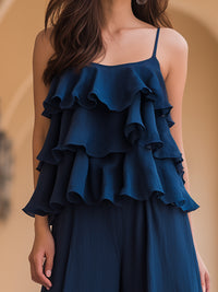 Layered Ruffled Camisole And Wide-Leg Pants Set